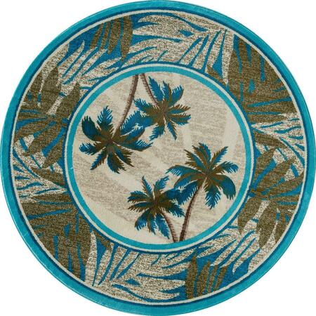 ART CARPET 8 Ft. Palm Coast Collection Frond Woven Round Area Rug, Beige 841864131470